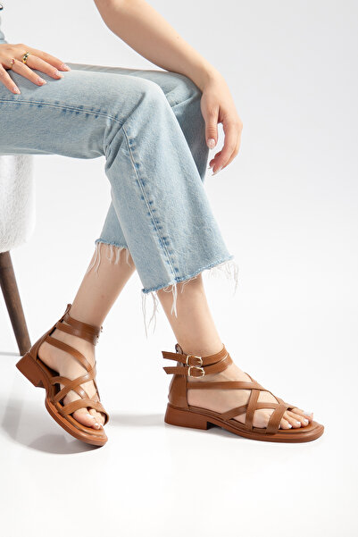 MS SUGAR SHOES Kadın Bantlı Bağlamalı Bilekten Tokalı Casual Sandalet