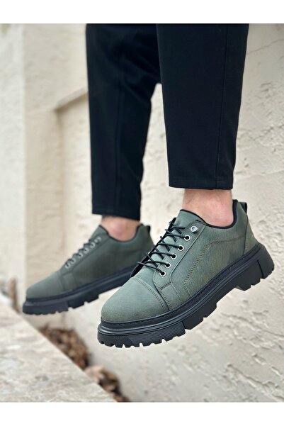 BOA Genuine Leather Khaki Men's Casual Shoes Smart Rubber Laced Comfort High ...