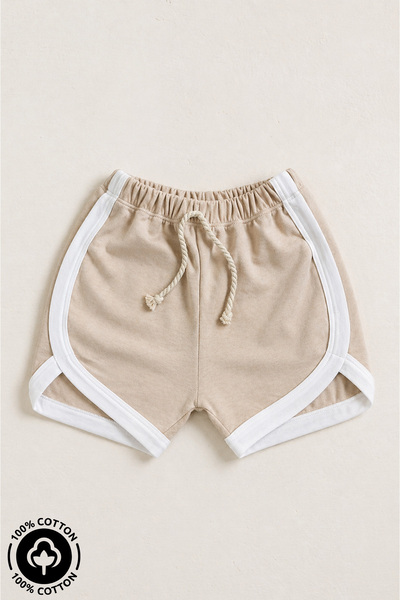 Miniel Unisex %100 Pamuklu Biyeli Bağcık Detaylı Bebek Çocuk Yazlık Şort