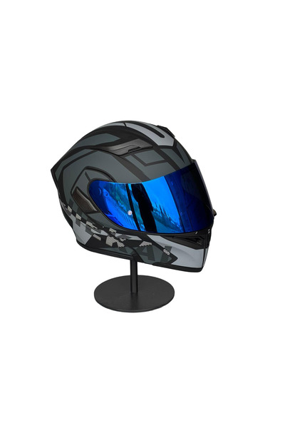 half - 902 Güneş Vizörlü Çene Açılır Kask H1 GREY (DarkBlue Vizörlü)