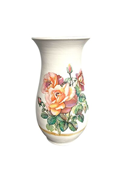 Ceramica Martinescu Vaza ceramica alba cu buchet de trandafiri, detalii aurii...
