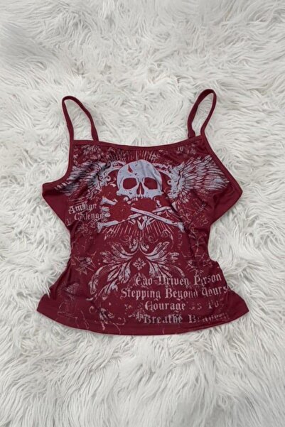 İsra Ayyıldız Moonstar Collection Bordo Skull Ambition Gotik Rose Y2K Askılı ...