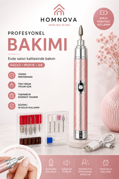 Homnova Şarjlı Kablosuz Tırnak Bakım Seti Profesyonel Manikür Pedikür Cihazı ...