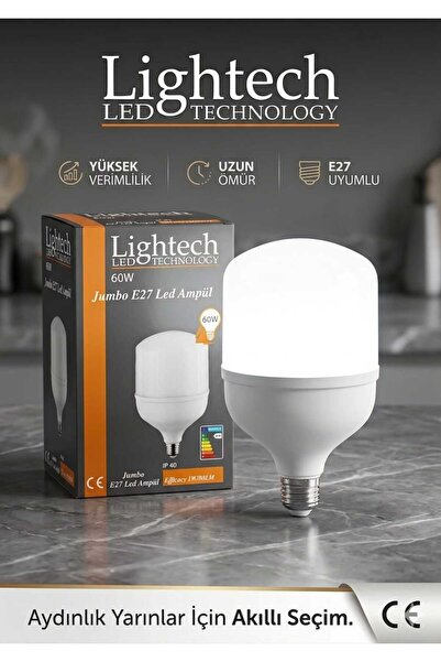 lightech Büyük Boy 60w Led Ampul E27 Duy 4800 LÜMEN Beyaz Işık 220V 50HZ 135M...