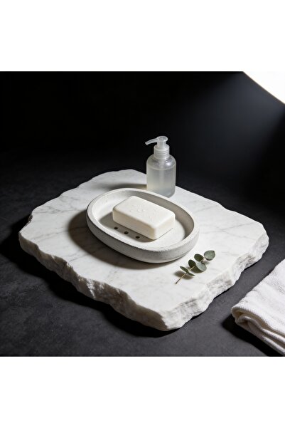 onestudio Minimal Concrete Oval Soap Dish with Drainage Holes Bathroom Organizer
