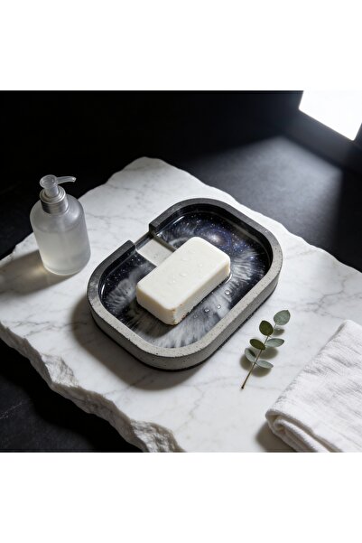 onestudio Concrete Soap Dish with Marble Effect and Drainage Channel Bathroom...