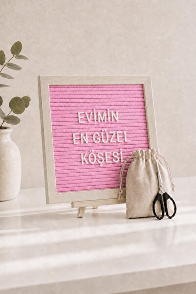 Patladı Gitti WoodArt Premium Letter Board Seti, Pudra Pembe Keçe Yüzeyli Doğ...
