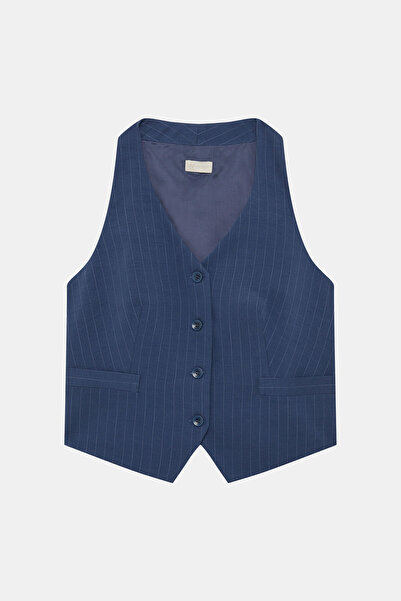 W Collection MAVİ ÇİZGİLİ YELEK