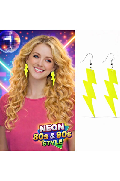 magicool 80's 9039S Retro Neon Yellow Lightning Earrings 10 cm