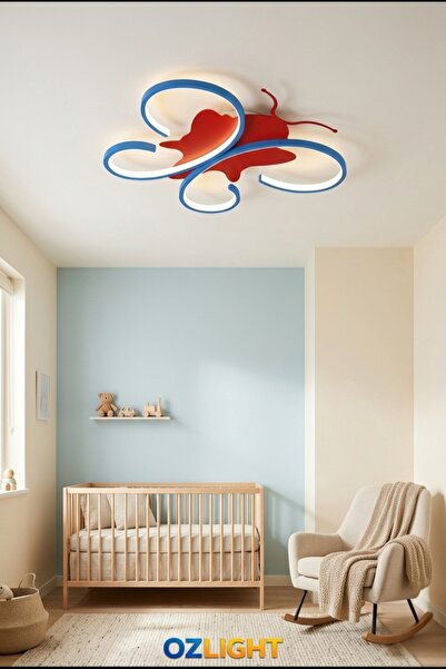 OZLIGHT AYDINLATMA OZLIGHT 100 cm Dev Boy Modern Kanat Figürlü Mavi & Kırmızı...