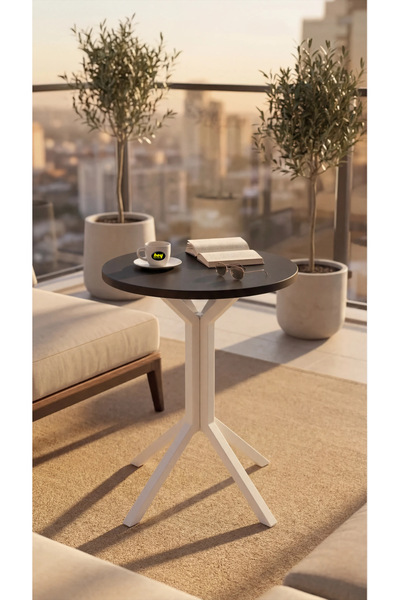 hey modüler mobilya Yıldız Yuvarlak Siyah 50 cm Balkon Masası Yan Sehpa Mutfak Yemek Masası Beyaz Ayak
