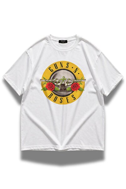 Fuddy Moda Unisex Oversize Rock Band Guns N' Roses Printed Crew Neck T-Shirt