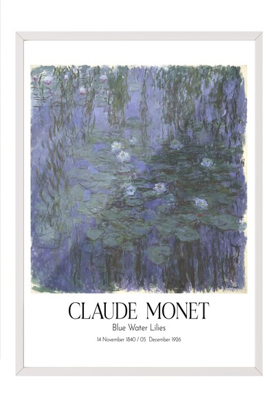 Postifull Klod Monet - Plavi vodeni ljiljani, slika sa belim okvirom, umetnič...