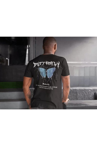 Efnaz style Men's Crew Neck Printed Oversize T-Shirt - Black
