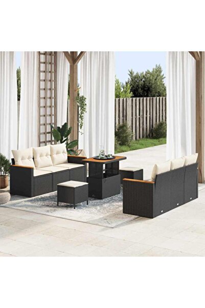 vidaxl Set de canapele pentru gradina 9 pcs Negru poliratan