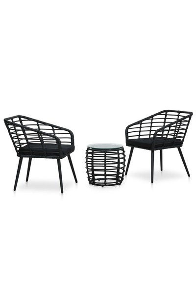 vidaxl Set mobilier de bistro, 3 piese, negru, poliratan