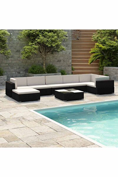vidaxl Set mobilier de gradina cu perne, 8 piese, negru, poliratan