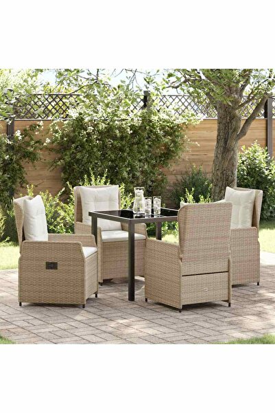 vidaxl Set de masa pentru gradina 5 pcs Beige si gri deschis poliratan