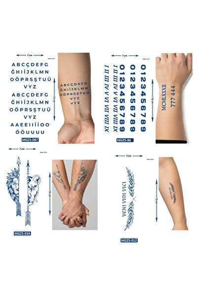 Airbrush Tattoo Küçük Boy 4 Adet Birden Yarı Kalıcı Geçici Dövme 1 Ay Kalıcı ...
