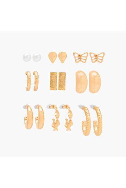 Lifestyle Pack of 9 Gold Tone Earrings with Pushback Closure