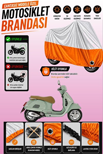 Cemku Twin غطاء محرك متوافق مع Vespa GTS 300 باللون الرمادي من الأعلى والبرتق...