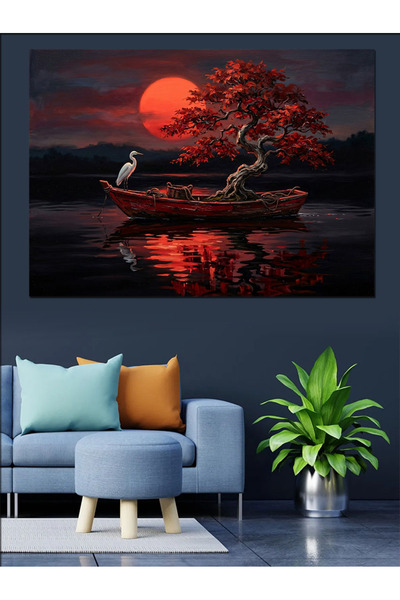 Artmeg Barcă mică pe lac în apusul soarelui - Tablou decorativ din pânză - Ma...