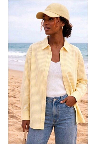blackbonds Yellow and White Striped Over-Fit Shirt