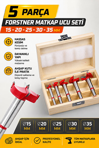 Badem10 5 Parça Freze Matkap Ucu Seti 15-35 mm Ahşap Delme Ucu Karbür Uç Ment...