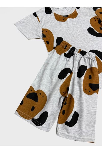 ALİŞ KİDS Boys Cotton Gray Cute Dog Pattern Short Sleeve Shorts Summer Pajama Set