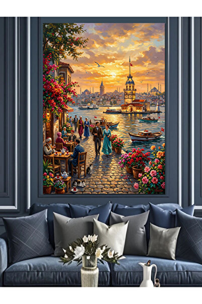 karizmart Kız Kulesi Ve İstanbul Akşamı Dekoratif Kanvas - Mdf Ahşap Tablo