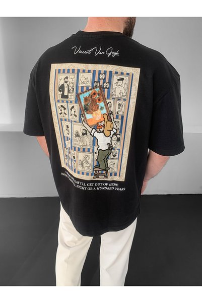 BUPPO Van Gogh Black Embroidered Oversize T-Shirt