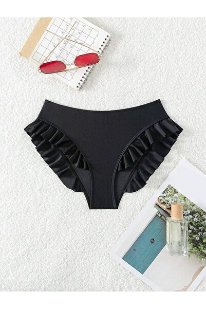 Luna Night Toparlayıcı Siyah Bikini Altı – Fırfır Detaylı Kadın Mayo Altı