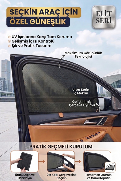 TUMKE Pratik Geçmeli Araç Yan Cam Güneşliği Güneş Koruyucu Perde Kolay Montaj...