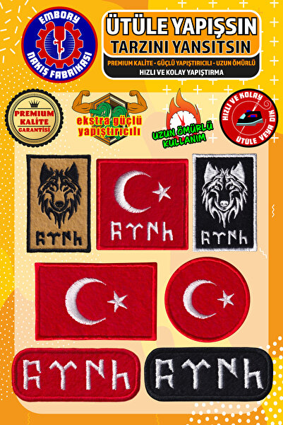 Embory Ütü ile Yapışan Arma Yama, Türk Bayrağı Seti (7 ADET) Ütüyle Yapışan N...
