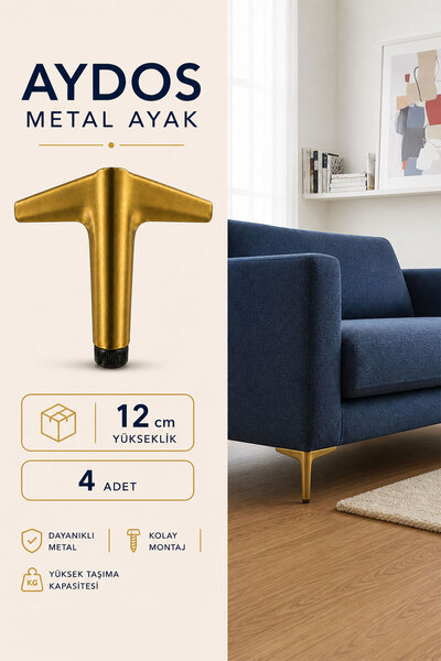 Badem10 Aydos 4 Adet 12 Cm Mat Antik Sarı Metal Mobilya Ayağı Modern Tasarım ...
