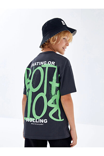 LC Waikiki LCW Kids antracit Oversize kroj okrugla kragna majica za dečake