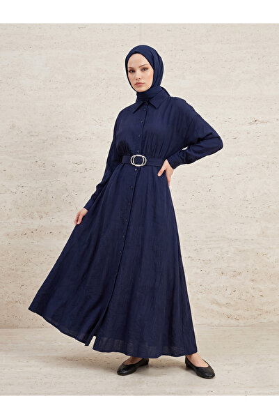 Foremia Collared Dress with Patches - Navy Blue