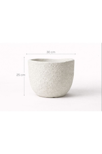 Generic حوض زرع ديكوري أبيض بملمس حجري – مقاس 30×25 سم
