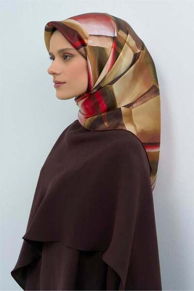 Armine Tivil Pure Silk Scarf 9510 - 36 Burgundy Brown Pastel Pattern