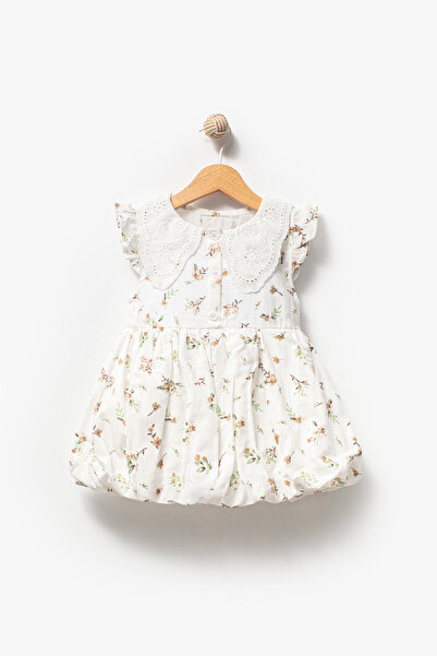 Jikko Baby Kız Çocuk Brode Yaka Detaylı Çiçek Baskılı Balon Etekli Elbise 3719