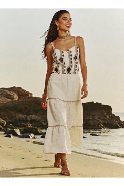 2Xtremz Tiered Midi Strappy Dress with Embroidered Design