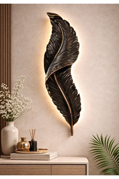 APLİKHANE YAPRAK APLİK SİYAH RENK GOLD ŞERİTLİ 57x14 CM ELEKTİRİKLİ