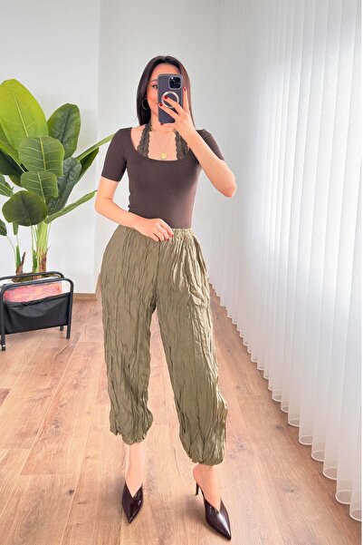 Hipo Trend Crinkled Fabric Balloon Khaki Shalwar Trousers