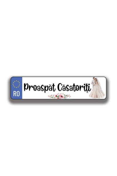 Bello Carino High quality decoration products Set 2 bucăți – Plăcuțe auto pentru nuntă – "Proaspăt Căsatoriți", 52 x 12 cm