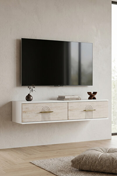 zetuna home TDA1215BT DUVARA MONTAJ TV STAND, TV RAFI BEYAZ - TRAVERTEN 120CM