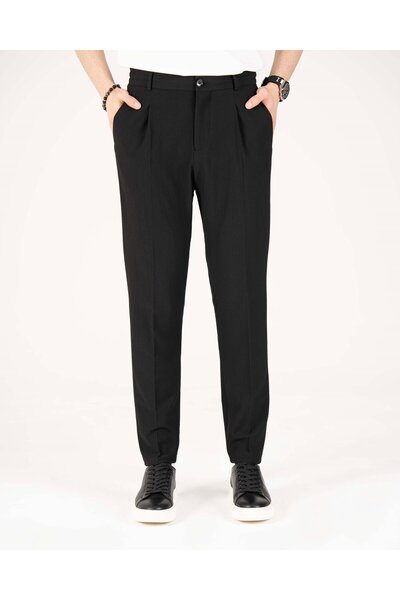 TerziAdemAltun Italian Style Slim Fit Men's Trousers with Waist Detail Black ...