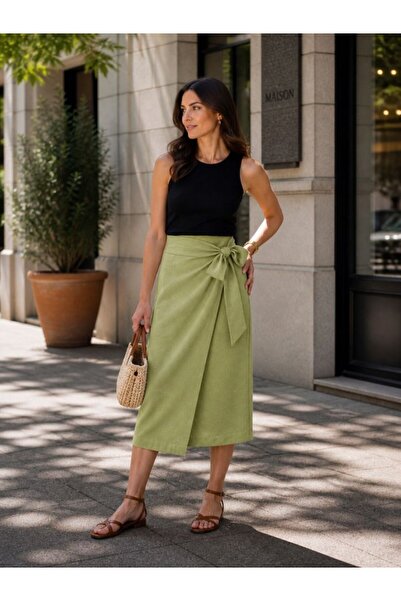 oniks store Women's flora fabric tie detail skirt