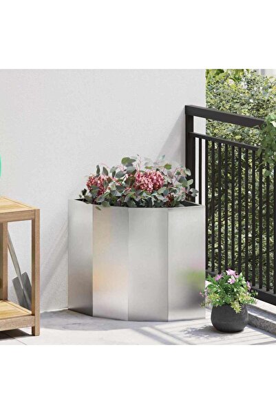 vidaxl Ghiveci de colt Argintiu 45 x 45 x 50 cm Otel inoxidabil
