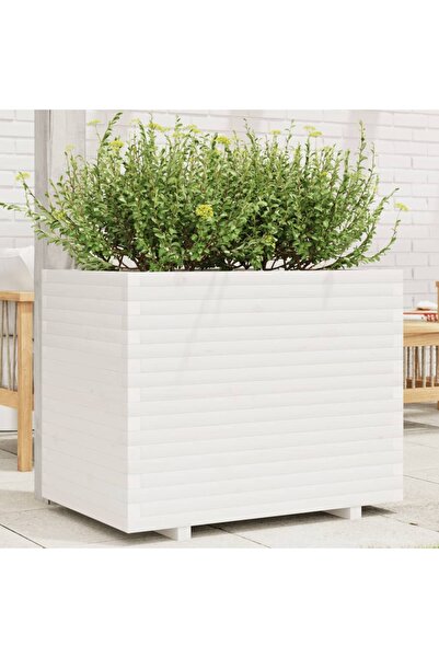 vidaxl Jardiniera de gradina, alb, 90x60x72,5 cm, lemn masiv de pin