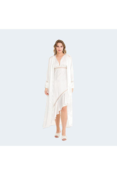 Lady Lingerie Women’s 2-Piece Satin Nightgown & Robe Set, Asymmetric Slip Dre...